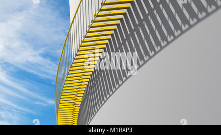 L'architecture contemporaine, l'arrière-plan avec escaliers en métal jaune d ombre va sur mur blanc, 3d illustration Banque D'Images