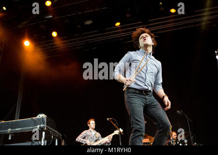 La chanteuse, auteur-compositeur et musicien Jamie Cullum effectue un concert live au festival de musique norvégienne Bergenfest 2013. La Norvège, 14/06, 2013. Banque D'Images