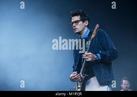 Le chanteur, guitariste et musicien John Mayer effectue un concert live au festival de musique norvégienne Bergenfest 2014. La Norvège, 15/06 2014. Banque D'Images