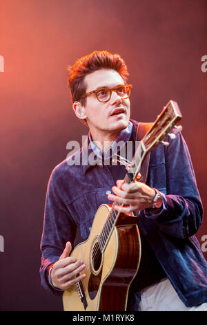 Le chanteur, guitariste et musicien John Mayer effectue un concert live au festival de musique norvégienne Bergenfest 2014. La Norvège, 15/06 2014. Banque D'Images