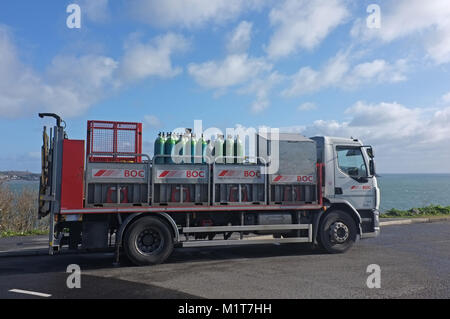 Camion de livraison de gaz BOC stationné jusqu'à Falmouth, Cornwall Banque D'Images