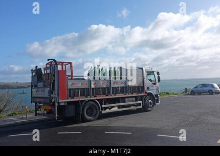 Camion de livraison de gaz BOC stationné jusqu'à Falmouth, Cornwall Banque D'Images