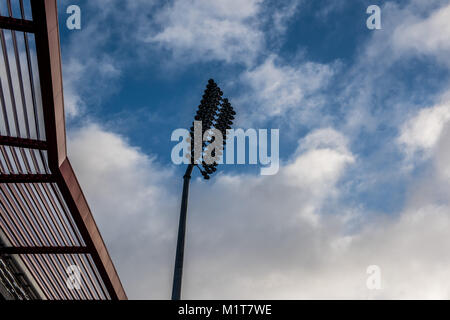 Au projecteur du Club de Cricket du Lancashire, Manchester. Banque D'Images