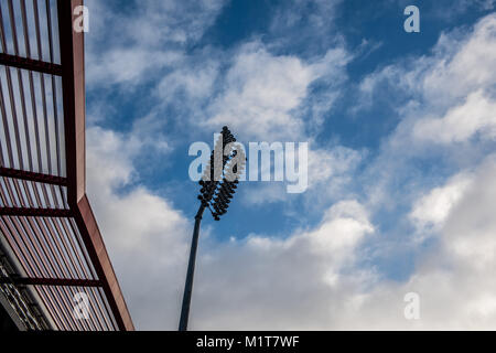 Au projecteur du Club de Cricket du Lancashire, Manchester. Banque D'Images