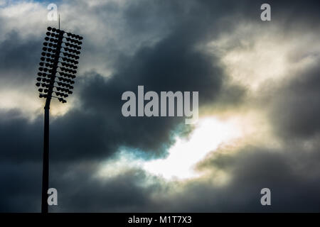 Au projecteur du Club de Cricket du Lancashire, Manchester. Banque D'Images