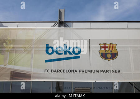 Le FC Barcelone et signe Beco Banque D'Images