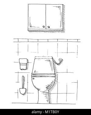 Croquis dessinés à la main. Croquis d'un linéaire de l'intérieur. Une partie de la salle de bains. Vector illustration. Illustration de Vecteur