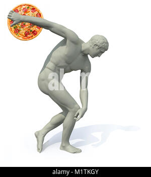 Discobole, avec le lancement de la pizza, 3d illustration Banque D'Images