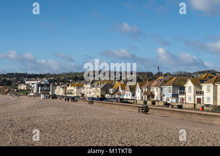 Front de Mer et plage de galets galets à Seaton, dans le Devon, Angleterre, Royaume-Uni. Banque D'Images