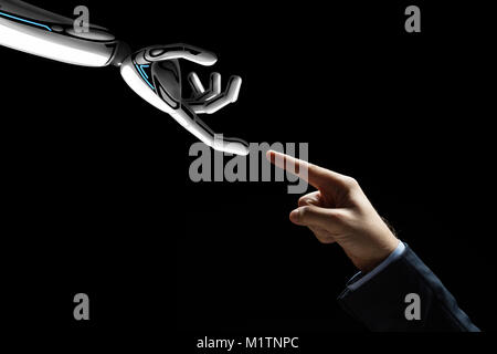 Robot et main humaine reliant les doigts Banque D'Images