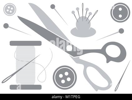 Vector icons set couture gris sur fond blanc Illustration de Vecteur