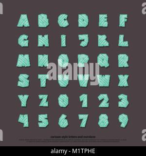 Ensemble de lettres de l'alphabet et des chiffres stylisés. vector, cartoon style police. kids typeface design. comics ou d'animation composition décorative Illustration de Vecteur