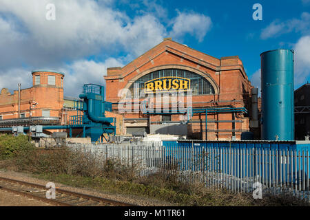 Vue extérieure de l'usine de machines électriques de brosse, Loughborough, Leicestershire, UK - 1er février 2018 Banque D'Images