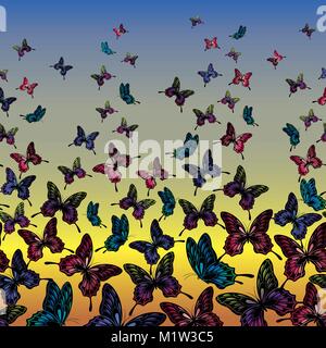 Papillons volants colorés dans le ciel, l'image vectorielle Illustration de Vecteur