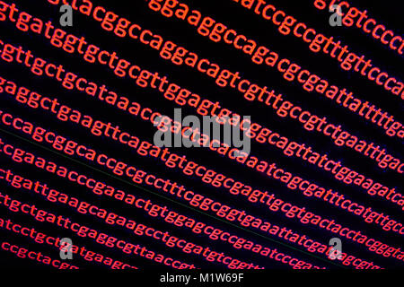 Le séquençage du génome humain. Arrière-plan sur l'objet de séquençage de l'ADN, symboles de bases nucléotidiques sur l'obscurité. Banque D'Images