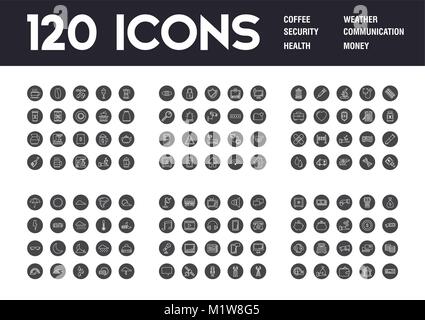 Ensemble de 120 icônes avec différents thèmes Illustration de Vecteur