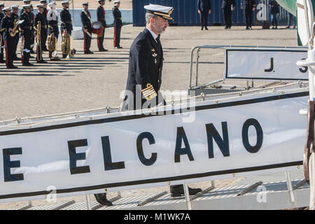 Cadix, Espagne. Vendredi 02 février 2018. Roi d'Espagne Felipe VI lors de la visite du navire de formation Juan Sebastian Elcano à San Fernando (Cadix) le vendredi 02 février 2018. Más Información Gtres Crédit : Comuniación sur ligne, S.L./Alamy Live News Banque D'Images