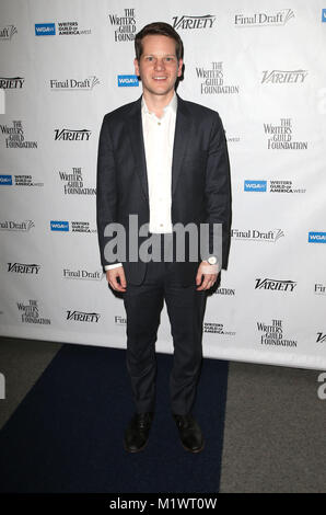Beverly Hills, Californie, États-Unis. 1er février 2018. 01 février 2018 - Beverly Hills, Californie - Graham Moore. 2018 Guilde des écrivains ''Beyond Words''. Crédit photo : F. Sadou/Admedia Banque D'Images