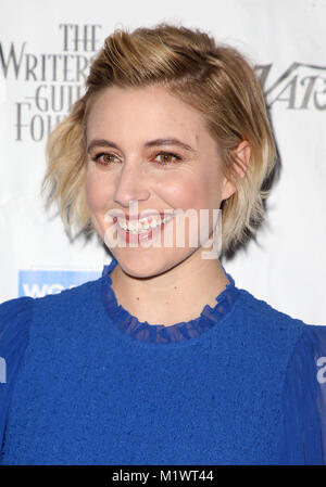 Beverly Hills, Californie, États-Unis. 1er février 2018. 01 février 2018 - Beverly Hills, Californie - Greta Gerwig. 2018 Guilde des écrivains ''Beyond Words''. Crédit photo : F. Sadou/Admedia Banque D'Images