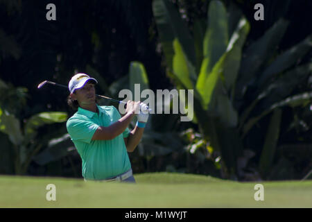 Shah Alam, Kuala Lumpur, Malaisie. 3, 2018. Gavin Green est considéré un tir du trou no 9 au jour 3 au Championnat 2018 Maybank.Le championnat de golf 2018 Maybank symposium est organisé au 1er au 4 février à Saujana Golf & Country Club. Credit : Faris Hadziq/SOPA/ZUMA/Alamy Fil Live News Banque D'Images