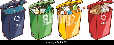Vector illustration d'un des bacs de recyclage pour le papier plastique Verre Corbeille Illustration de Vecteur