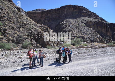 Les géologues et les élèves l'examen d'exposition de l'époque précambrienne et les roches cambriennes exposés en Peach Springs Canyon, Grand Canyon, Arizona, USA Banque D'Images