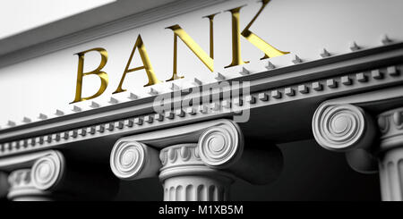 Façade de la banque de détail. Colonnes antiques de marbre orné blanc, vue en gros plan. 3d illustration Banque D'Images