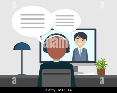 Deux personnes parlent par vidéoconférence. Vector illustration Illustration de Vecteur