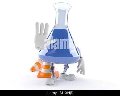 Ballon chimie personnage avec cône de trafic isolé sur fond blanc Banque D'Images