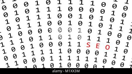 Contexte binaire avec seo signe sur fond blanc Illustration de Vecteur