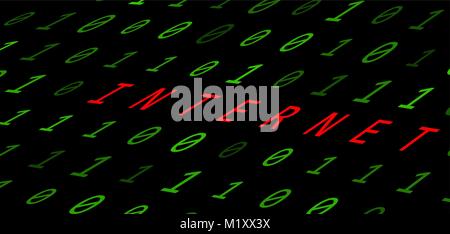 Contexte binaire avec internet signe sur fond noir Illustration de Vecteur