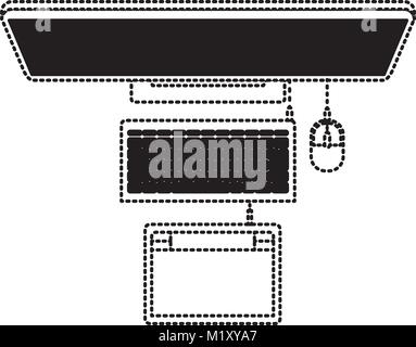 Ordinateur portable et tablette sur vu de dessus en contour en pointillé noir Illustration de Vecteur