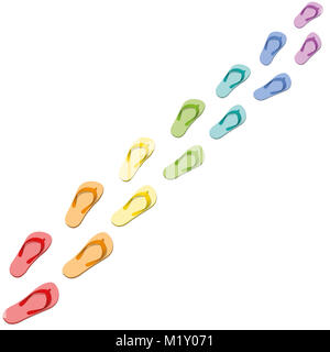 Empreinte - colorful flip flop en piste sur la façon d'un plaisir des vacances - illustration sur fond blanc. Banque D'Images