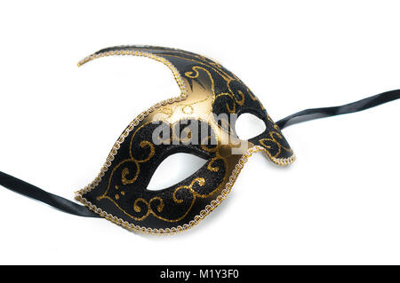 Masque de Venise noir et or avec swand isolés de décoration Banque D'Images