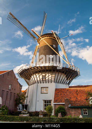 Moulin historique, Korenmolen Windlust à Wassenaar, Pays-Bas. Banque D'Images