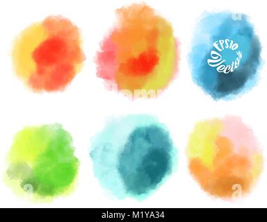 Ensemble de six pinceaux aquarelle. Tache dans le style grunge. Parfait pour la conception et la décoration des bannières et des flyers. Illustration de Vecteur
