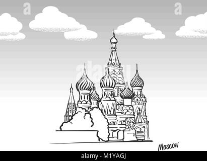 Moscou, Russie célèbre de croquis. Dessin Dessin à la main. L'icône de carte de vœux avec un titre, vector illustration Illustration de Vecteur
