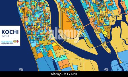 Kochi, Inde, Vecteur coloré Artmap. Blue-Orange-Version jaune pour le site Web Infographie, l'Art de mur et fond de carte de Vœux. Illustration de Vecteur