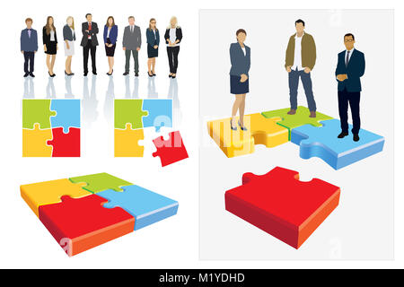 Créer votre propre équipe d'entreprise. Éléments de conception. D'affaires sont debout sur puzzle illustré comme une structure organisationnelle de l'entreprise. Banque D'Images