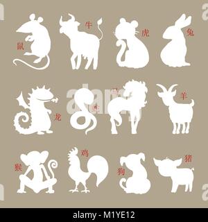 Zodiaque chinois. Ensemble de signes du zodiaque. Illustration à la main, style dessin animé. Horoscope vecteur d'animaux. Illustration de Vecteur