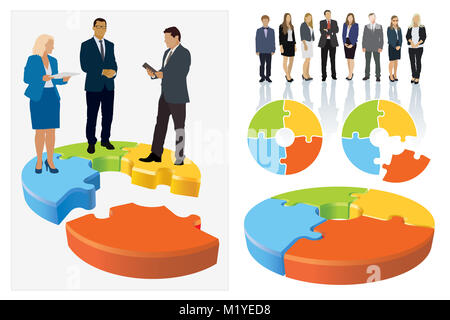 Créer votre propre équipe d'entreprise. Éléments de conception. D'affaires sont debout sur puzzle illustré comme une structure organisationnelle de l'entreprise. Banque D'Images