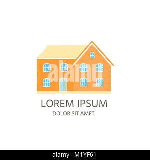 Icône moderne confortable avec foyer, maison, chalet. Smart building avec des couleurs pastel. Modèle plat paysage urbain. Illustration de Vecteur