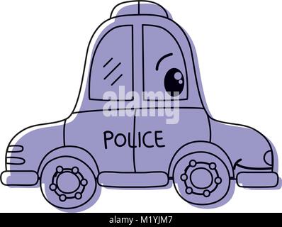 Kawaii couleur professionnels voiture de police transports Illustration de Vecteur