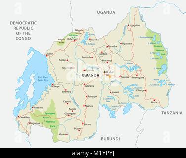 Le Rwanda road et du parc national de carte vectorielle Illustration de Vecteur