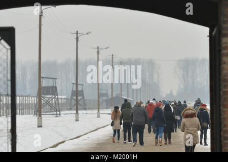 Une vue d'hiver d'Auschwitz II-Birkenau, un allemand nazi de concentration et d'extermination camp. Banque D'Images