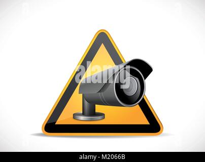 Symbole de vidéosurveillance - Caméra de sécurité avec panneau d'avertissement Illustration de Vecteur