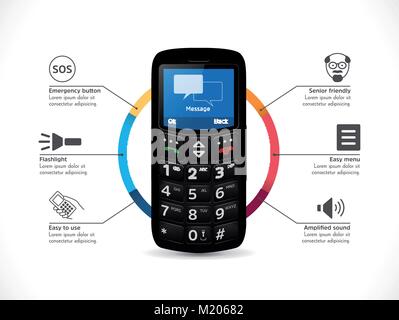 Smartphone simple pour personnes âgées - concept d'appareils mobiles Illustration de Vecteur