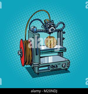 La fabrication de l'imprimante 3D cryptocurrency bitcoin Illustration de Vecteur