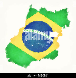 Goias aquarelle carte avec drapeau national brésilien devant un fond blanc Banque D'Images