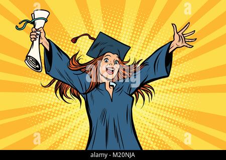 Girl Happy graduate student de l'université ou collège Illustration de Vecteur